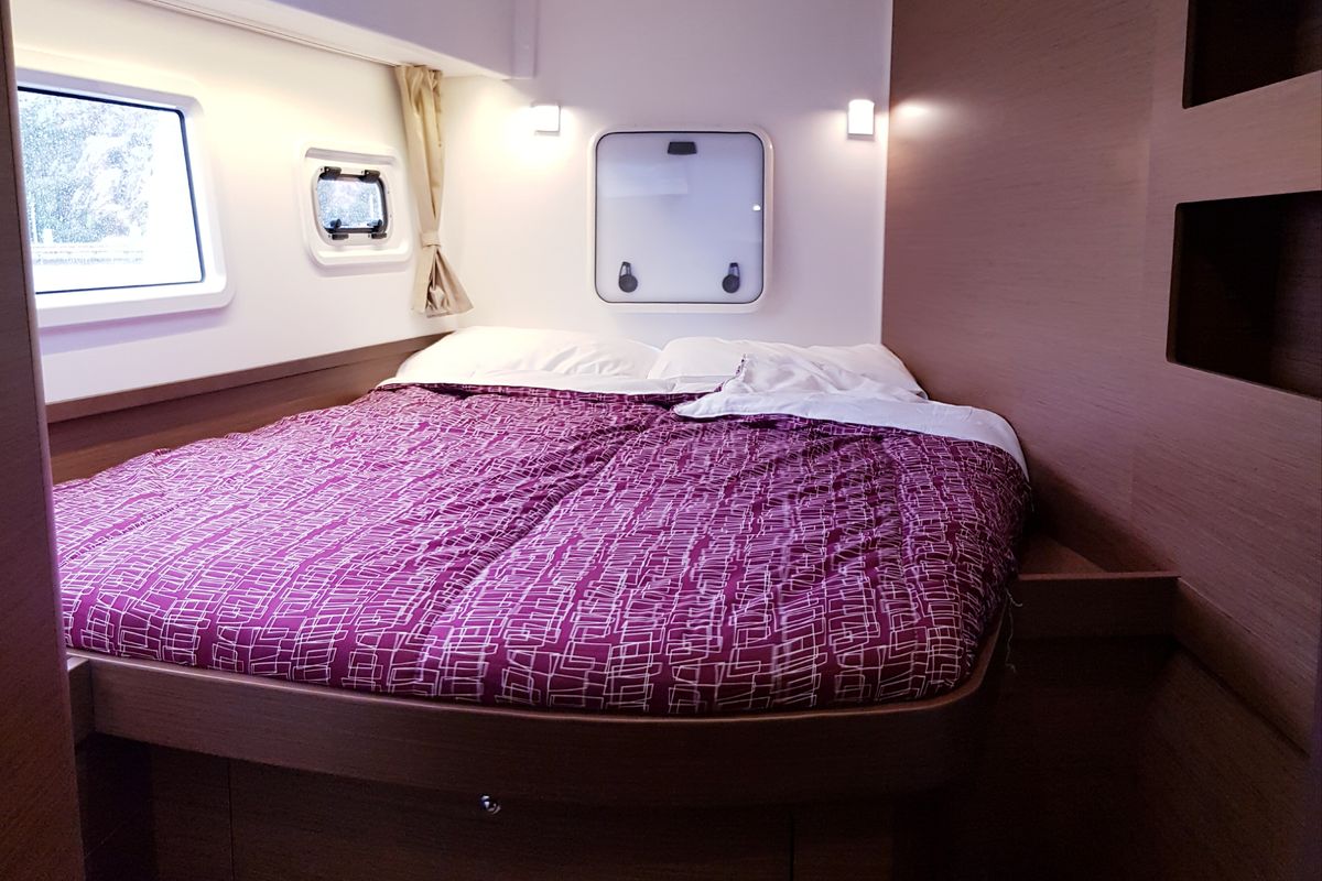Cabin on Sea Wolf, a Lagoon 42 catamaran at Olbia, Italy