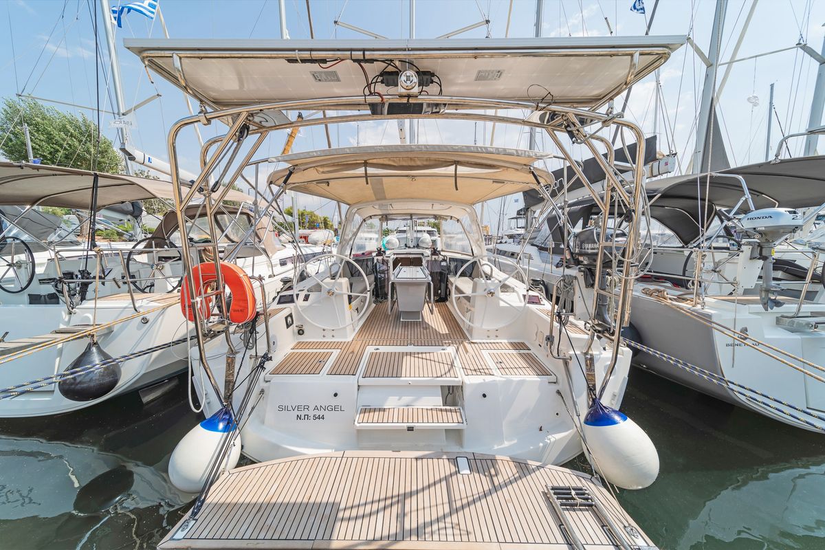 Exterior view of Silver Eintzel, a Beneteau Oceanis 41.1 sailboat at Athens, Greece