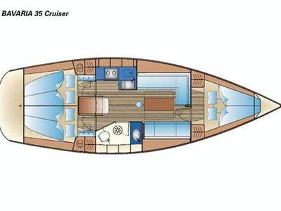Floor plan of Pleiades, a Bavaria 35 Cruiser sailboat at Fisksätra, Sweden