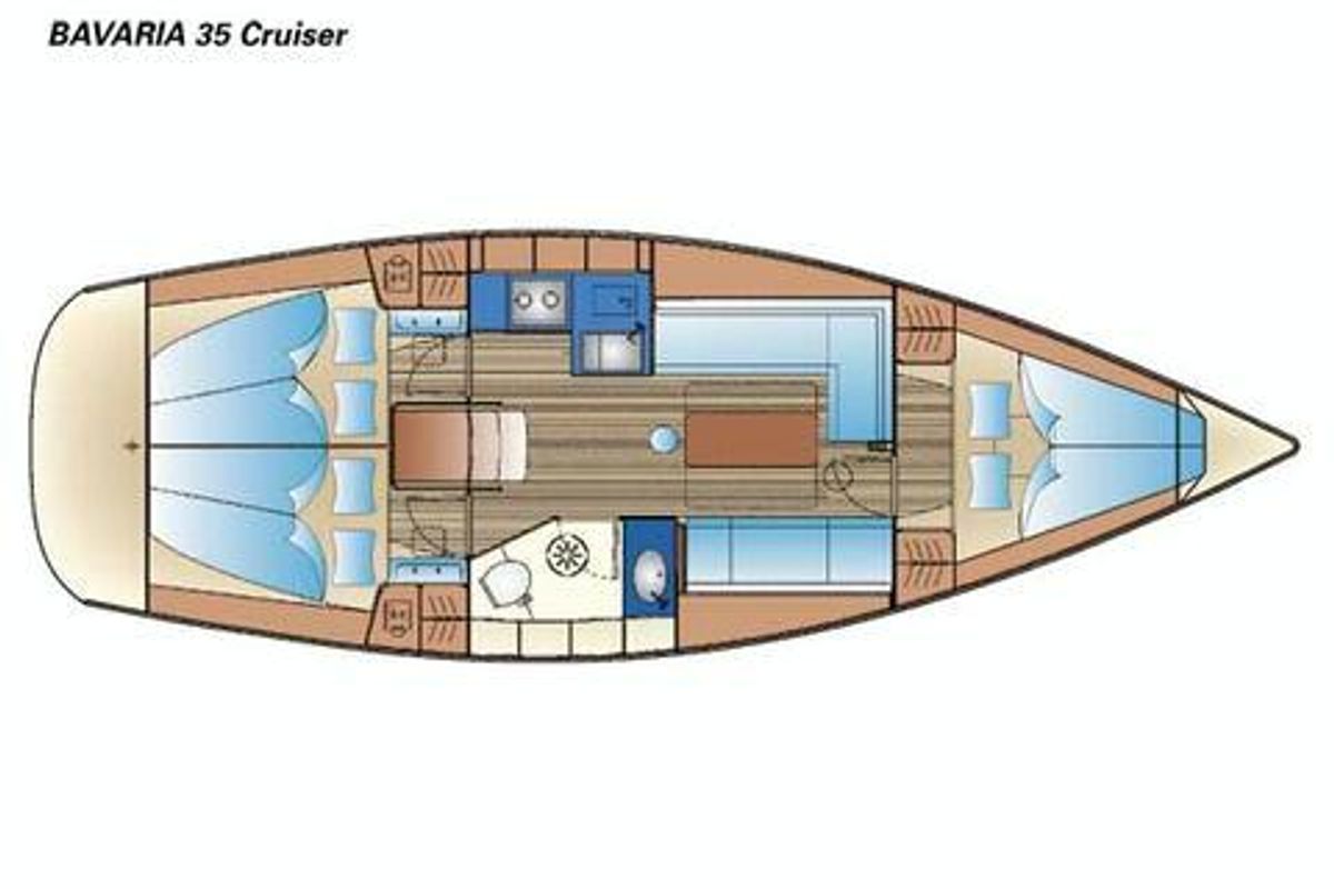 Floor plan of Pleiades, a Bavaria 35 Cruiser sailboat at Fisksätra, Sweden