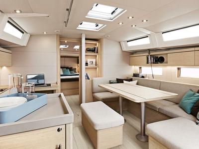 Salon of Naima, a Beneteau Oceanis 46.1 First Line sailboat at Athens, Greece