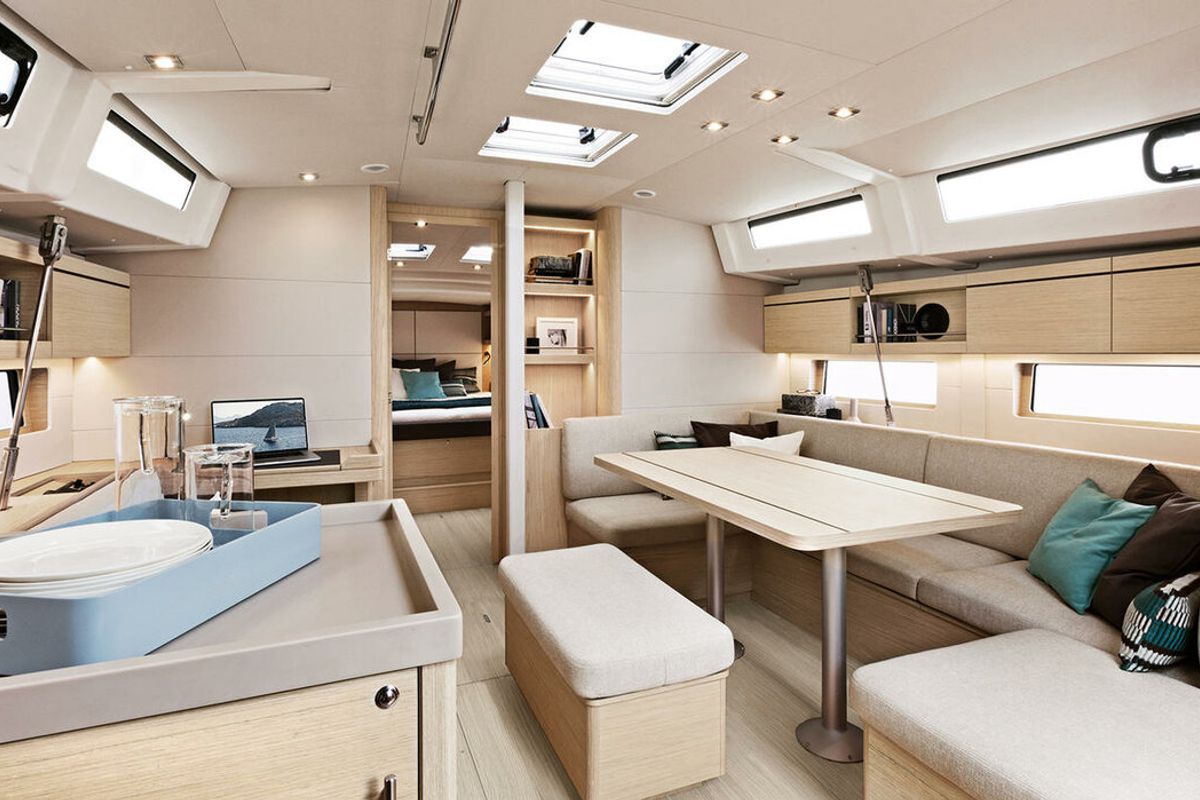 Salon of Naima, a Beneteau Oceanis 46.1 First Line sailboat at Athens, Greece