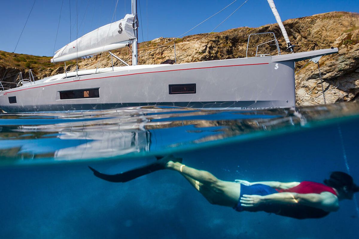 Exterior view of Naima, a Beneteau Oceanis 46.1 First Line sailboat at Athens, Greece
