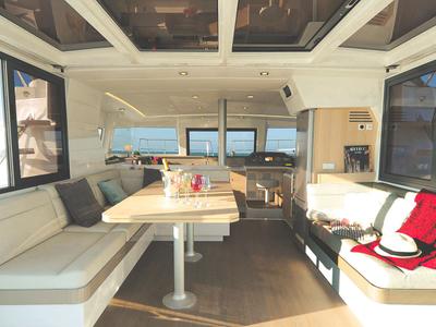 Salon of Shiloh, a Bali 4.1 catamaran at Kotor, Montenegro