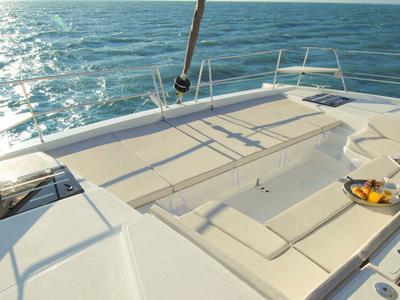 Deck of Shiloh, a Bali 4.1 catamaran at Kotor, Montenegro