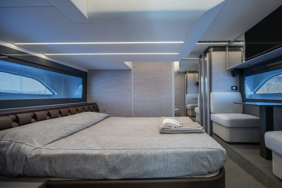 Cabin on Polar, a Pershing 50 motorboat at Palma de Mallorca, Spain