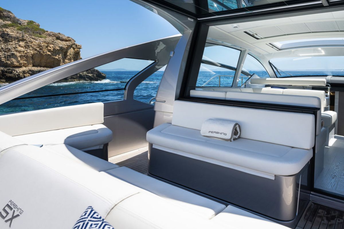 Deck of Polar, a Pershing 50 motorboat at Palma de Mallorca, Spain