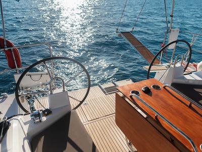 Cockpit of Kos 40.1, a Beneteau Oceanis 40.1 sailboat at Athens, Greece