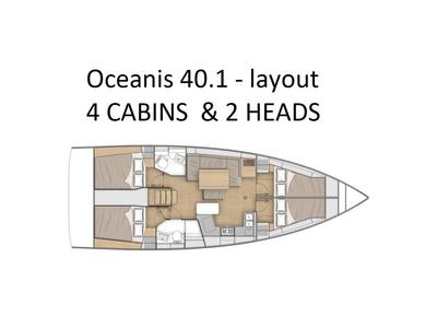 Floor plan of Enosim, a Beneteau Oceanis 40.1 sailboat at U Pàize/Carloforte, Italy