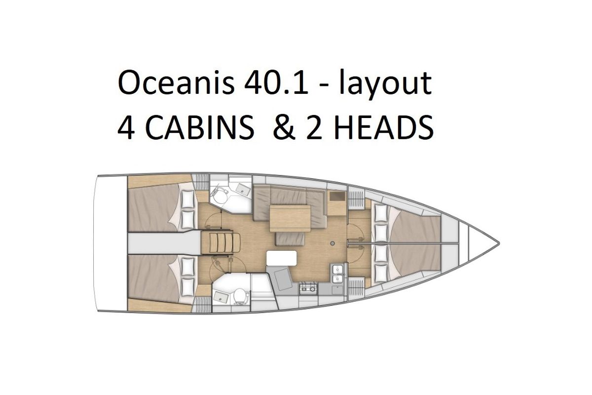 Floor plan of Enosim, a Beneteau Oceanis 40.1 sailboat at U Pàize/Carloforte, Italy