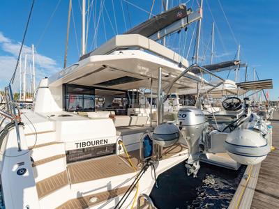 Deck of Tibouren, a Leopard 45 catamaran at Toulon, France