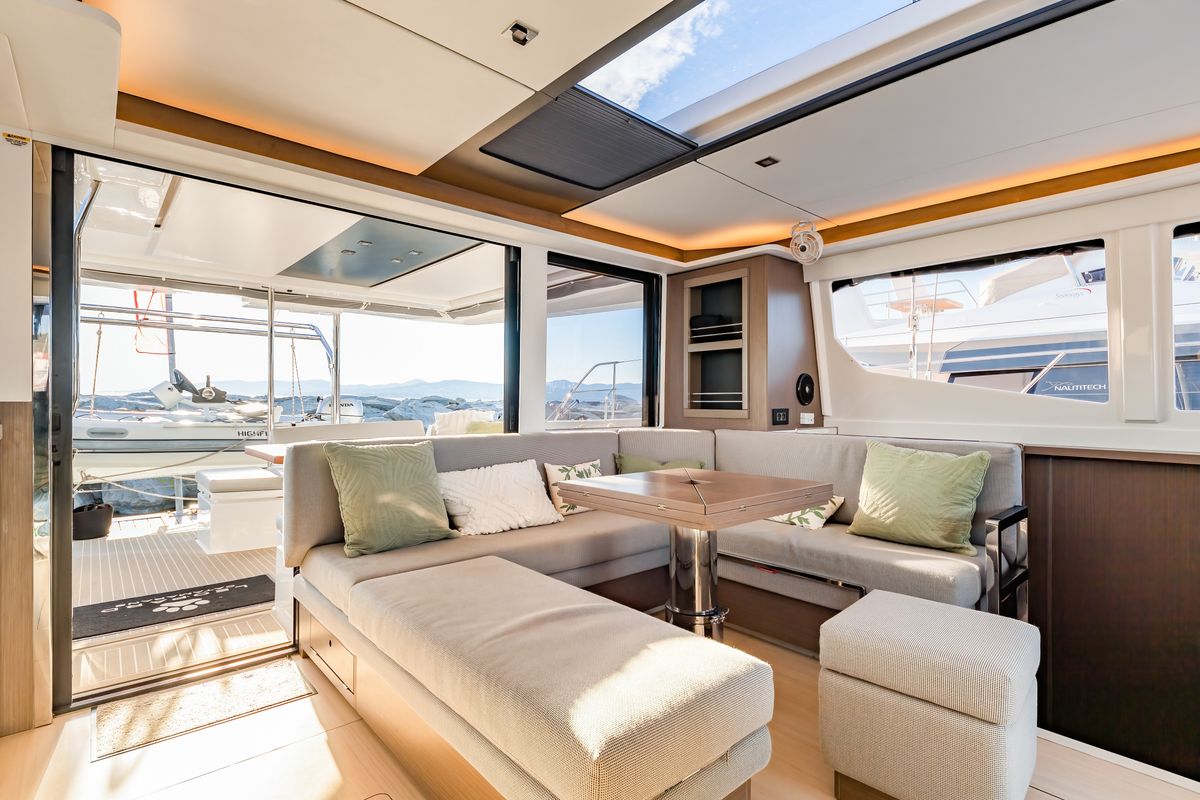 Salon of Tibouren, a Leopard 45 catamaran at Toulon, France