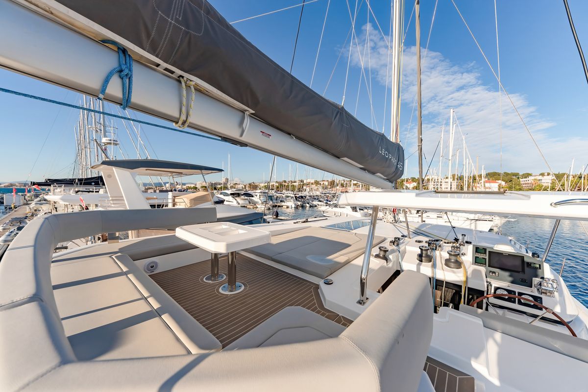 Deck of Tibouren, a Leopard 45 catamaran at Toulon, France