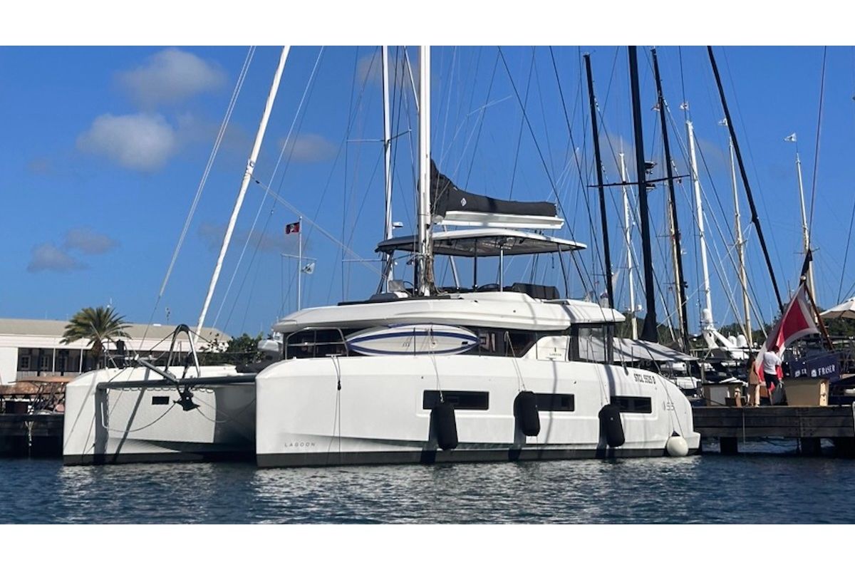 Exterior view of Maui, a Lagoon 55 catamaran at Grand Anse, Grenada