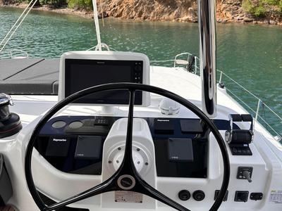 Cockpit of Maui, a Lagoon 55 catamaran at Grand Anse, Grenada