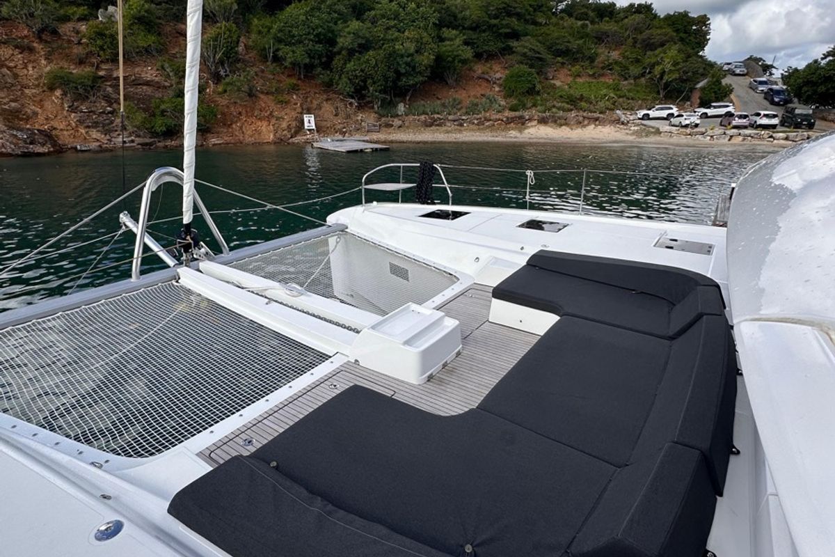 Deck of Maui, a Lagoon 55 catamaran at Grand Anse, Grenada