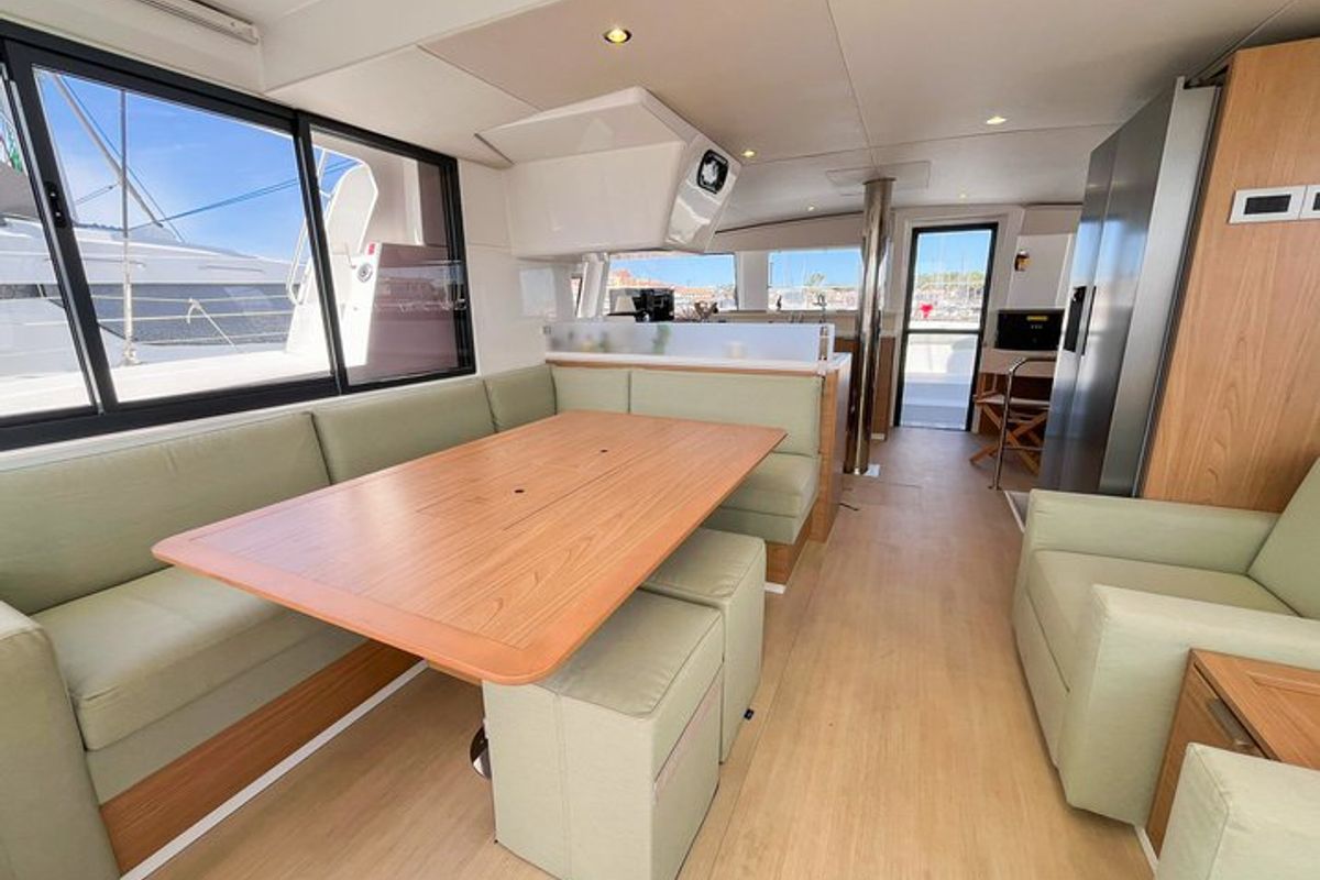 Salon of Obiwan, a Bali 4.4 catamaran at Hyères, France