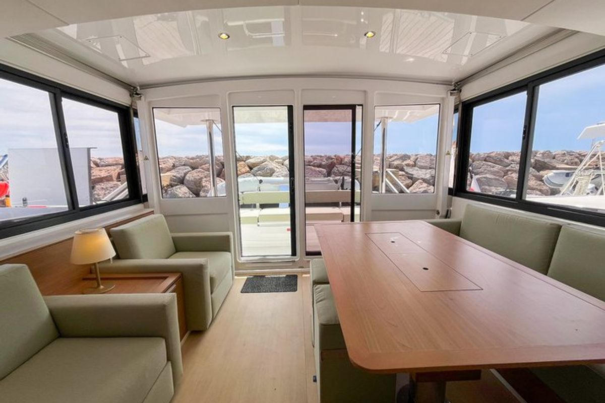Salon of Obiwan, a Bali 4.4 catamaran at Hyères, France