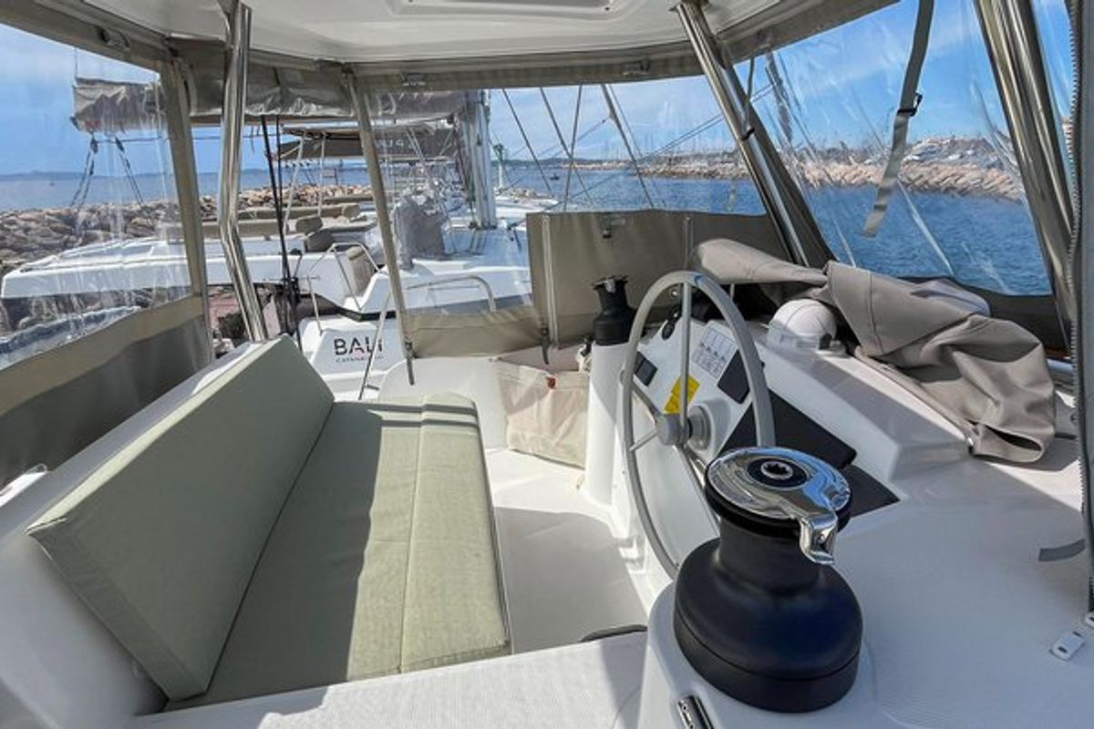 Cockpit of Obiwan, a Bali 4.4 catamaran at Hyères, France