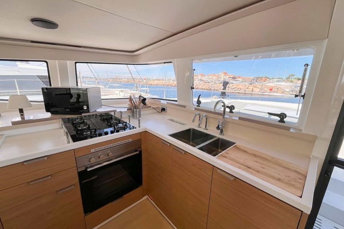 Galley of Obiwan, a Bali 4.4 catamaran at Hyères, France