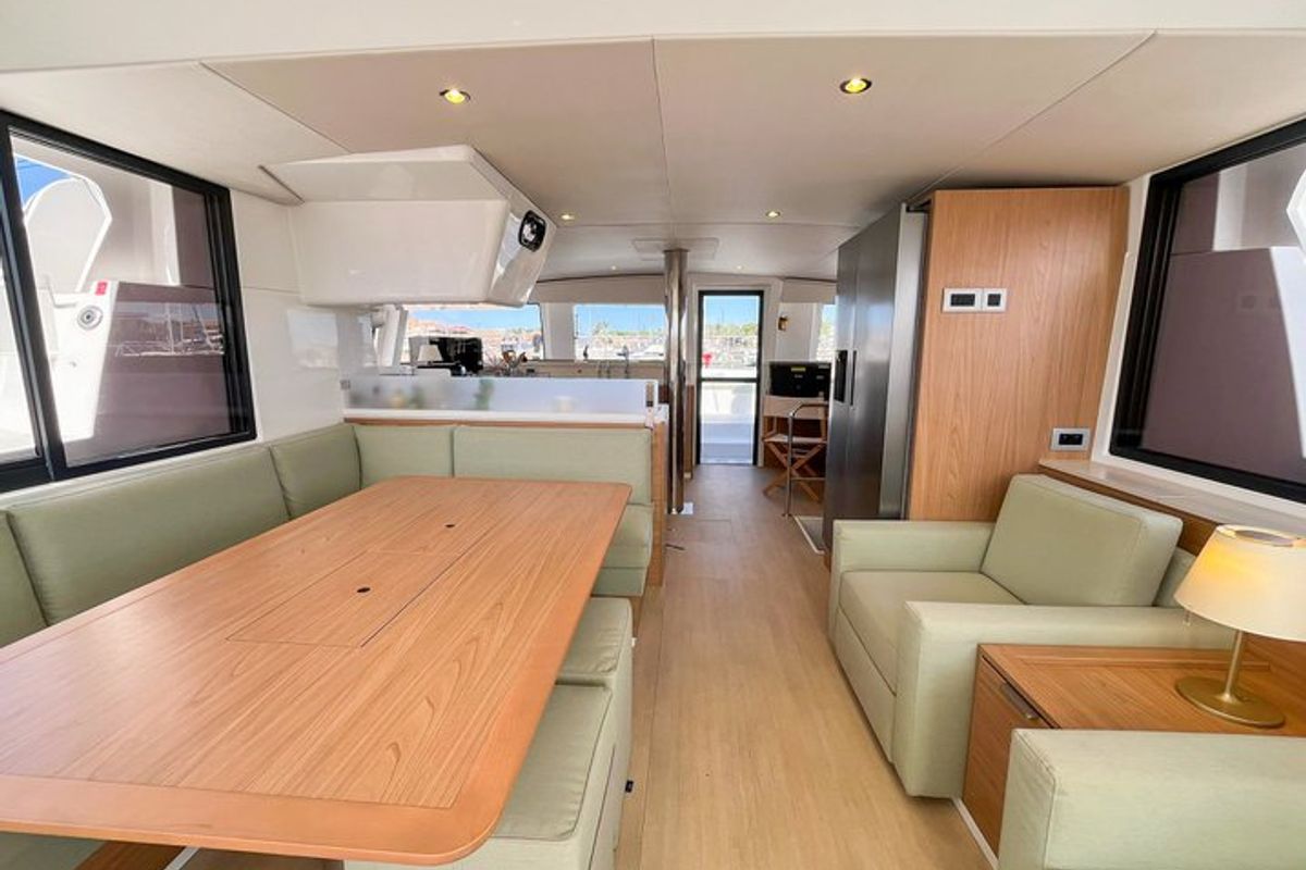 Salon of Obiwan, a Bali 4.4 catamaran at Hyères, France