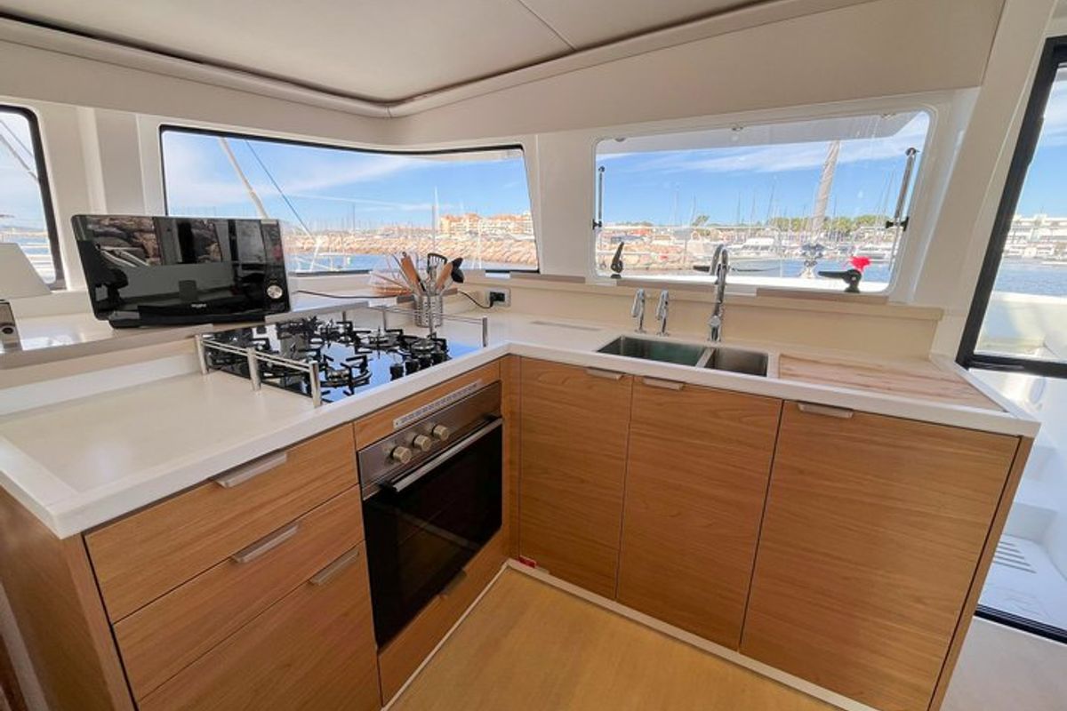 Galley of Obiwan, a Bali 4.4 catamaran at Hyères, France