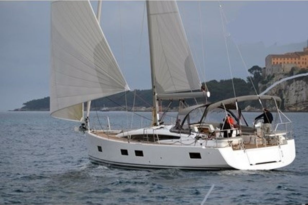 Exterior view of AF-J54, a Jeanneau 54 sailboat at Volos Municipality, Greece