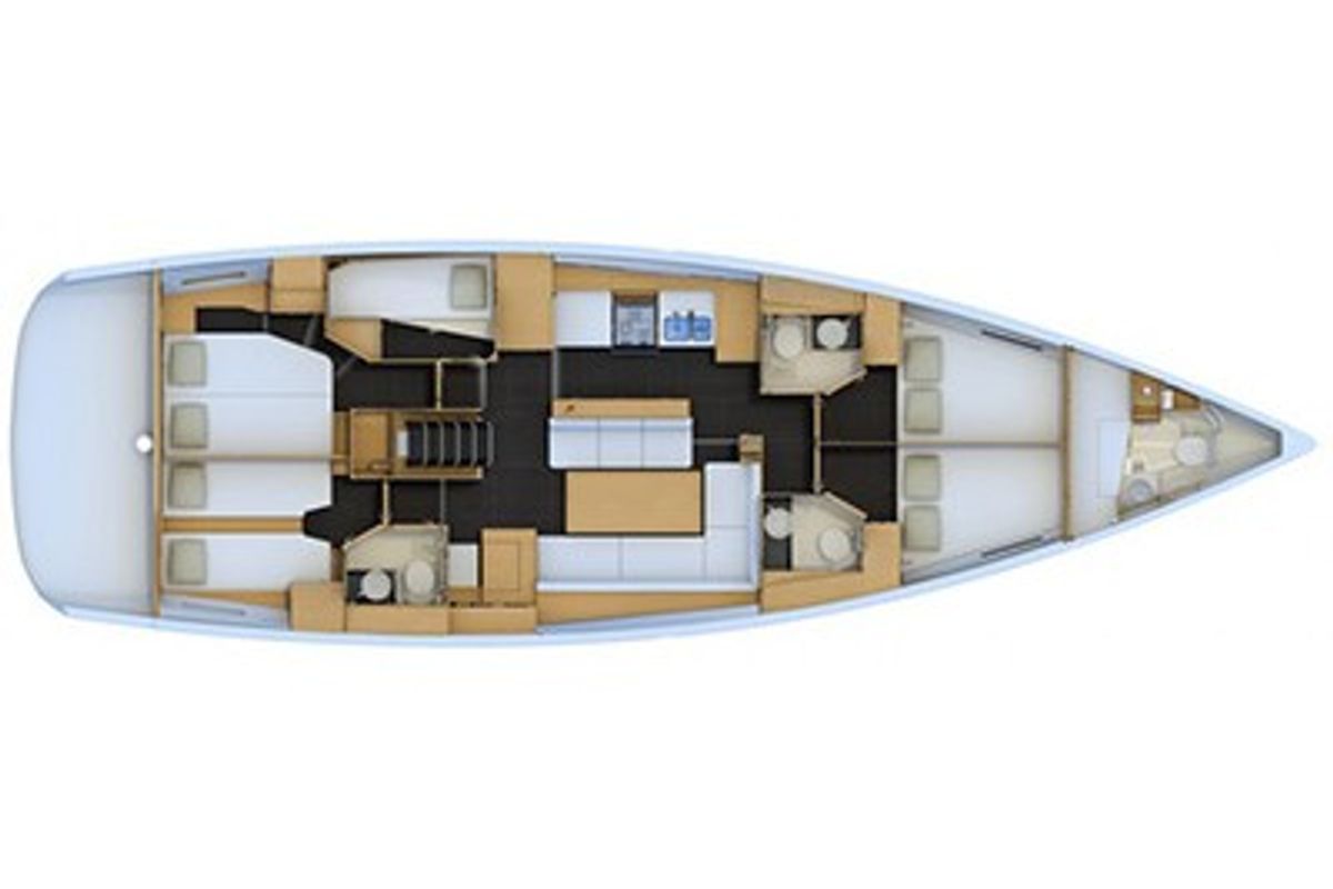 Floor plan of AF-J54, a Jeanneau 54 sailboat at Volos Municipality, Greece