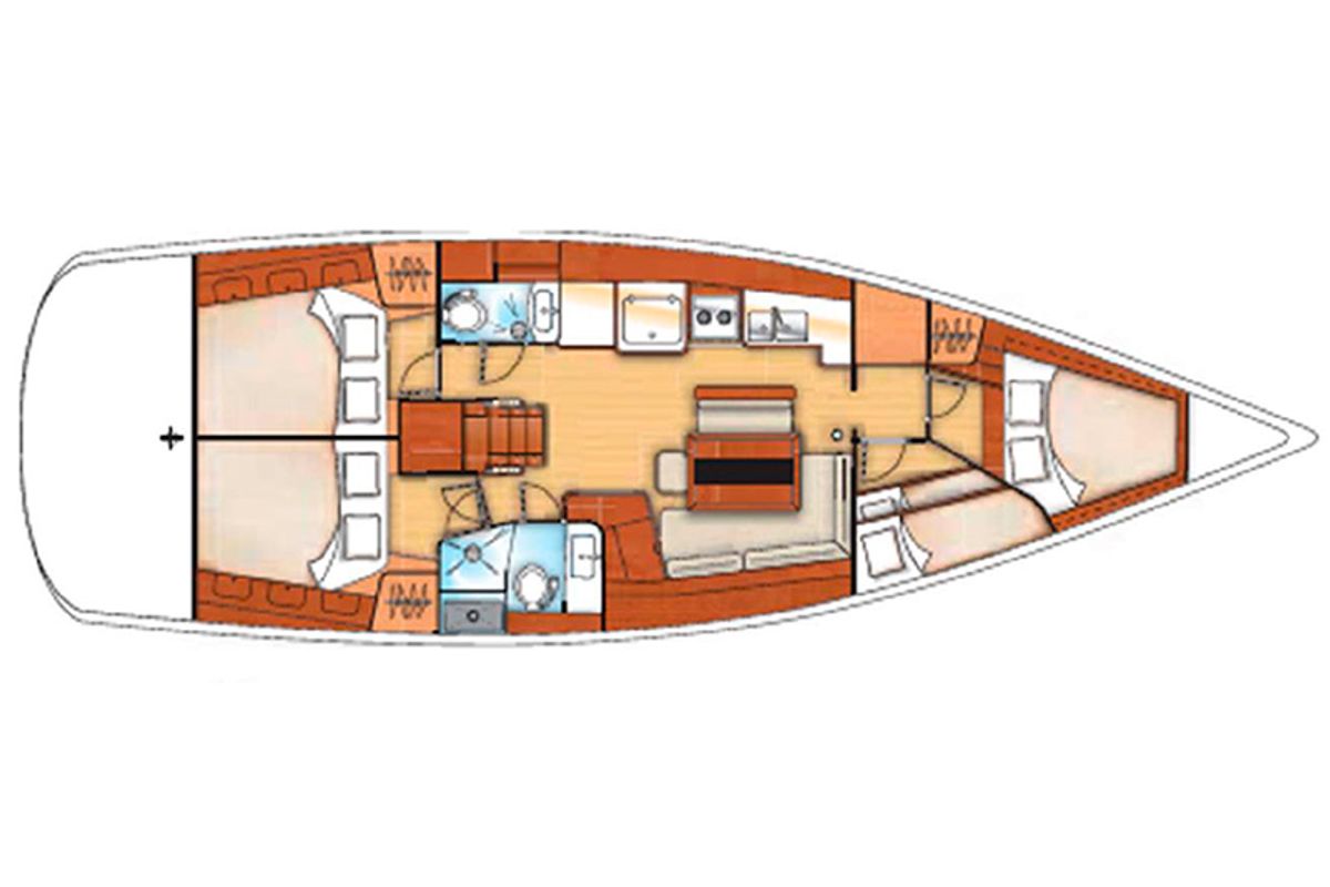 Floor plan of Sifnos 46.1, a Beneteau Oceanis 46 sailboat at Athens, Greece