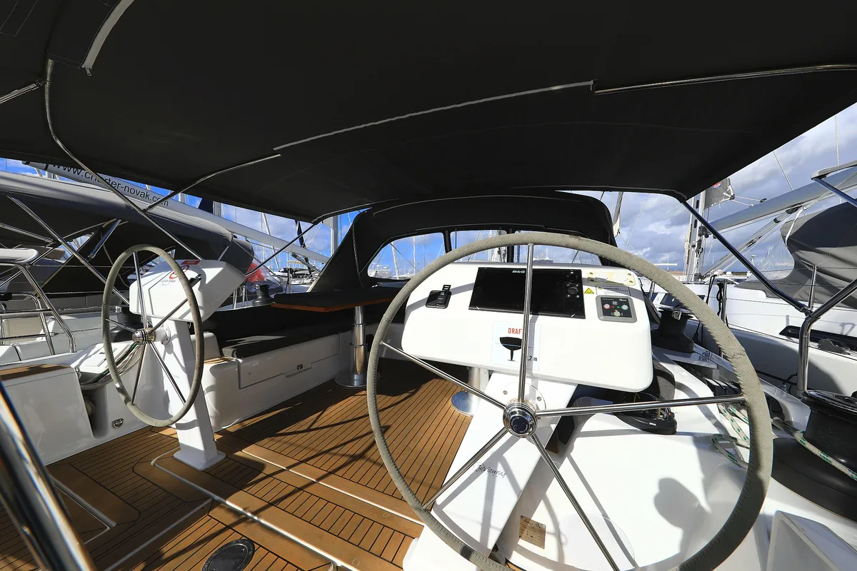 Cockpit of Poseidon, a Hanse Yachts Hanse 508 sailboat at Grad Biograd na Moru, Croatia