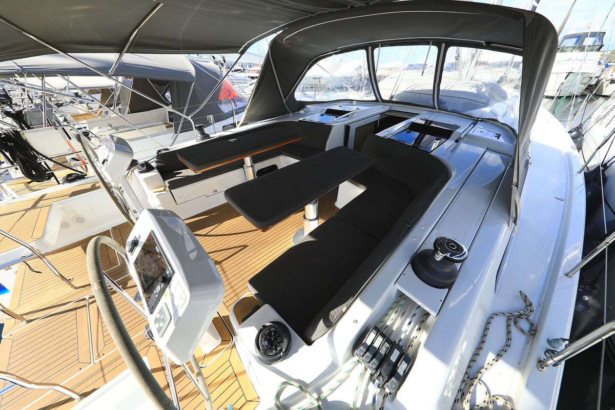 Deck of Poseidon, a Hanse Yachts Hanse 508 sailboat at Grad Biograd na Moru, Croatia