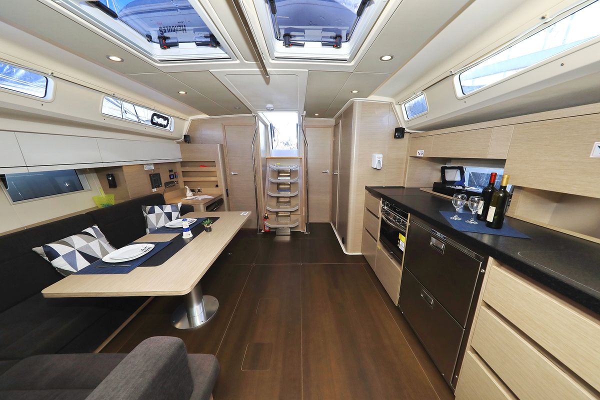 Salon of Poseidon, a Hanse Yachts Hanse 508 sailboat at Grad Biograd na Moru, Croatia