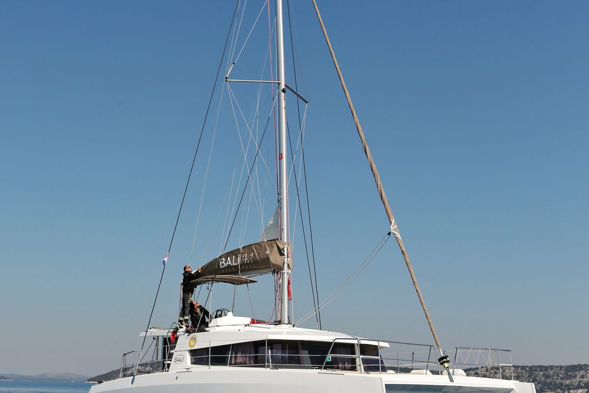 Exterior view of Sourire, a Bali 4.1 catamaran at Grad Šibenik, Croatia