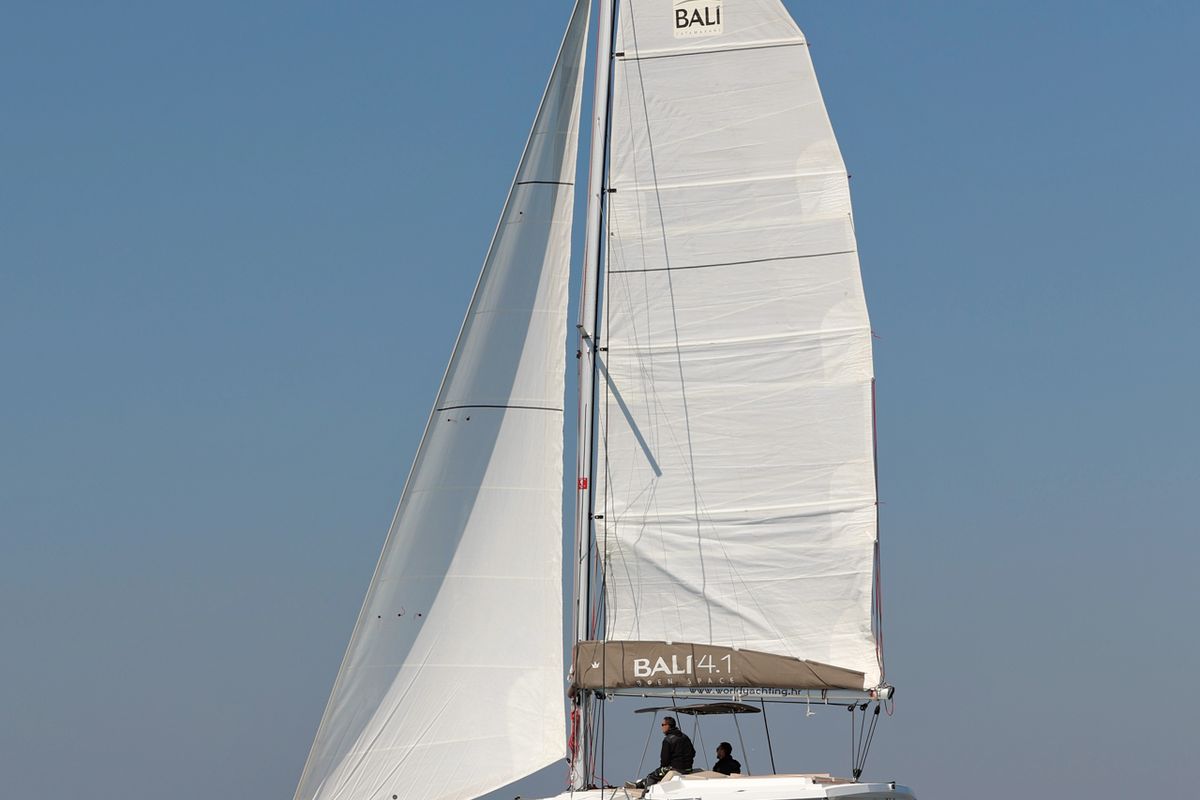 Exterior view of Sourire, a Bali 4.1 catamaran at Grad Šibenik, Croatia