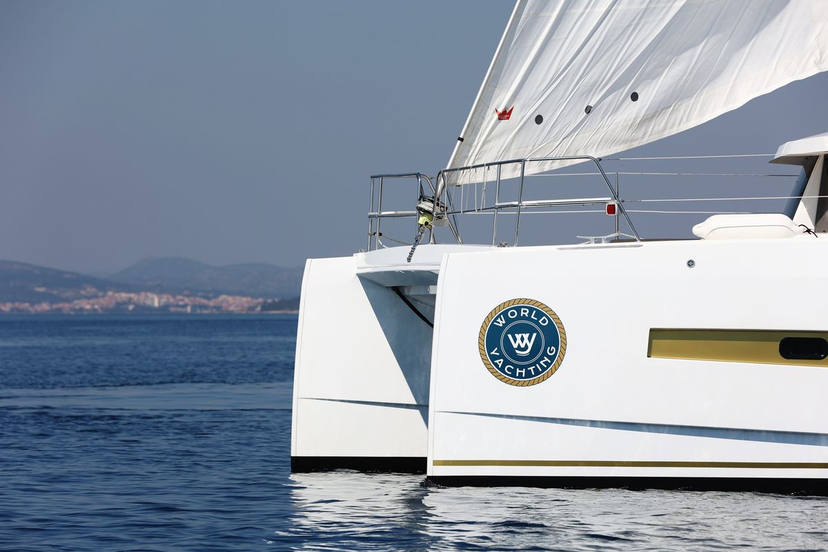 Exterior view of Sourire, a Bali 4.1 catamaran at Grad Šibenik, Croatia