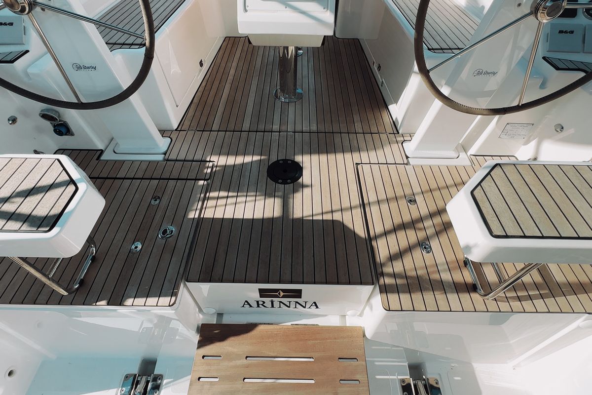 Deck of Arinna, a Bavaria C38 sailboat at Fethiye, Turkey
