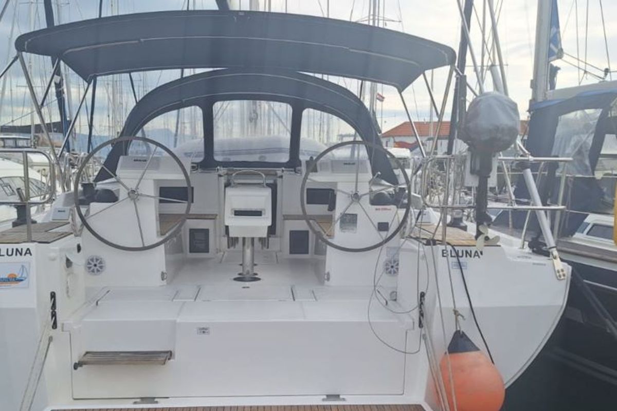 Cockpit of Bluna, a Bavaria C45 sailboat at Grad Šibenik, Croatia
