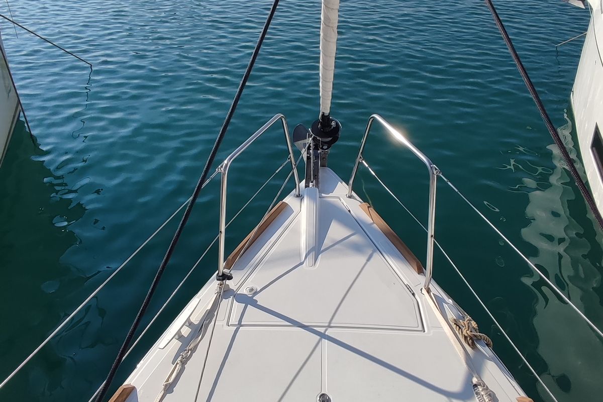 Exterior view of Dynamene, a Jeanneau Sun Odyssey 349 sailboat at Volos Municipality, Greece