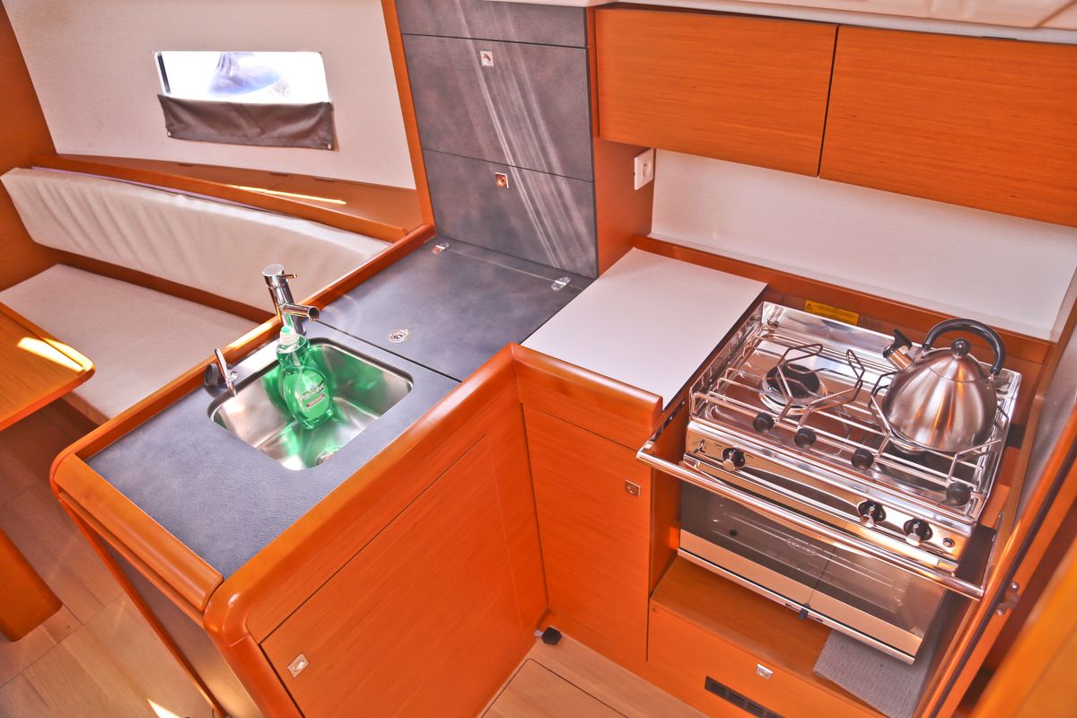 Galley of Dynamene, a Jeanneau Sun Odyssey 349 sailboat at Volos Municipality, Greece