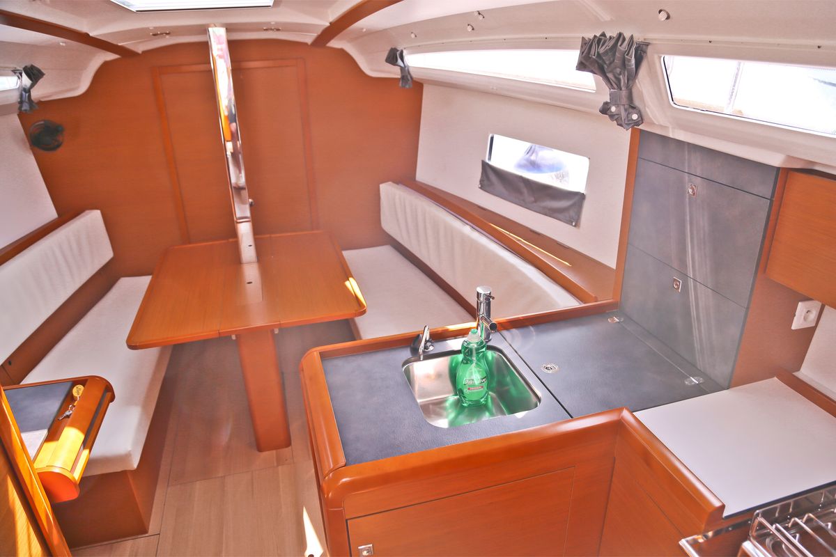 Salon of Dynamene, a Jeanneau Sun Odyssey 349 sailboat at Volos Municipality, Greece