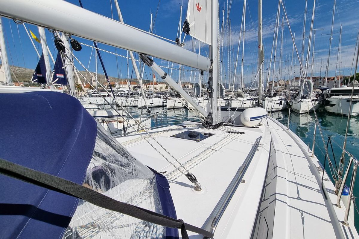 Deck of Quick Point, a Bavaria C42 sailboat at Split, Croatia