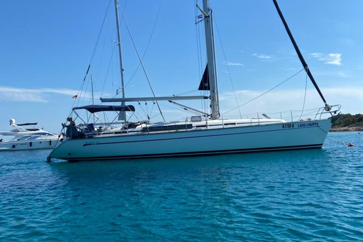 Exterior view of Lady Liberty, a Bavaria 49 sailboat at Grad Pula, Croatia