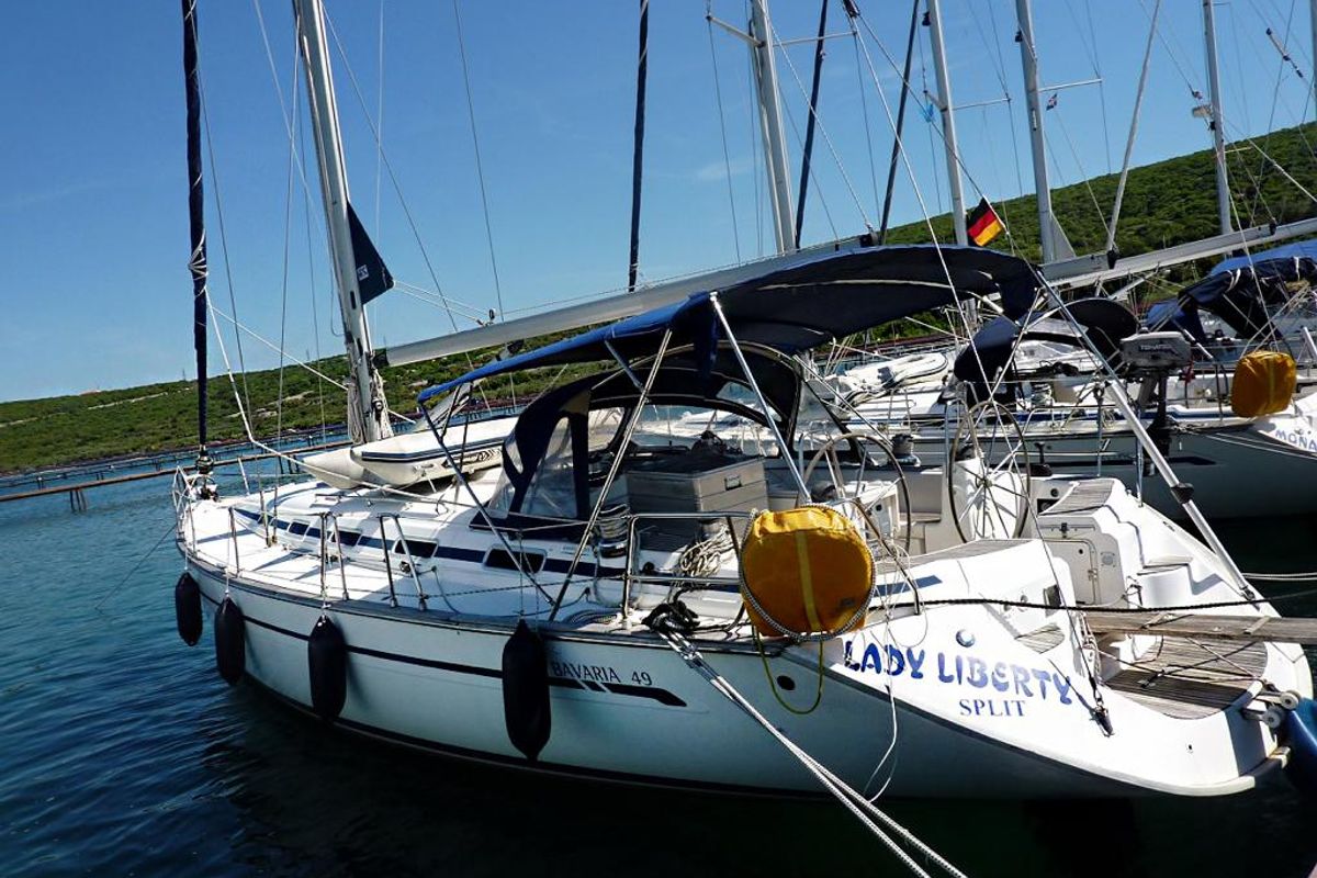 Exterior view of Lady Liberty, a Bavaria 49 sailboat at Grad Pula, Croatia