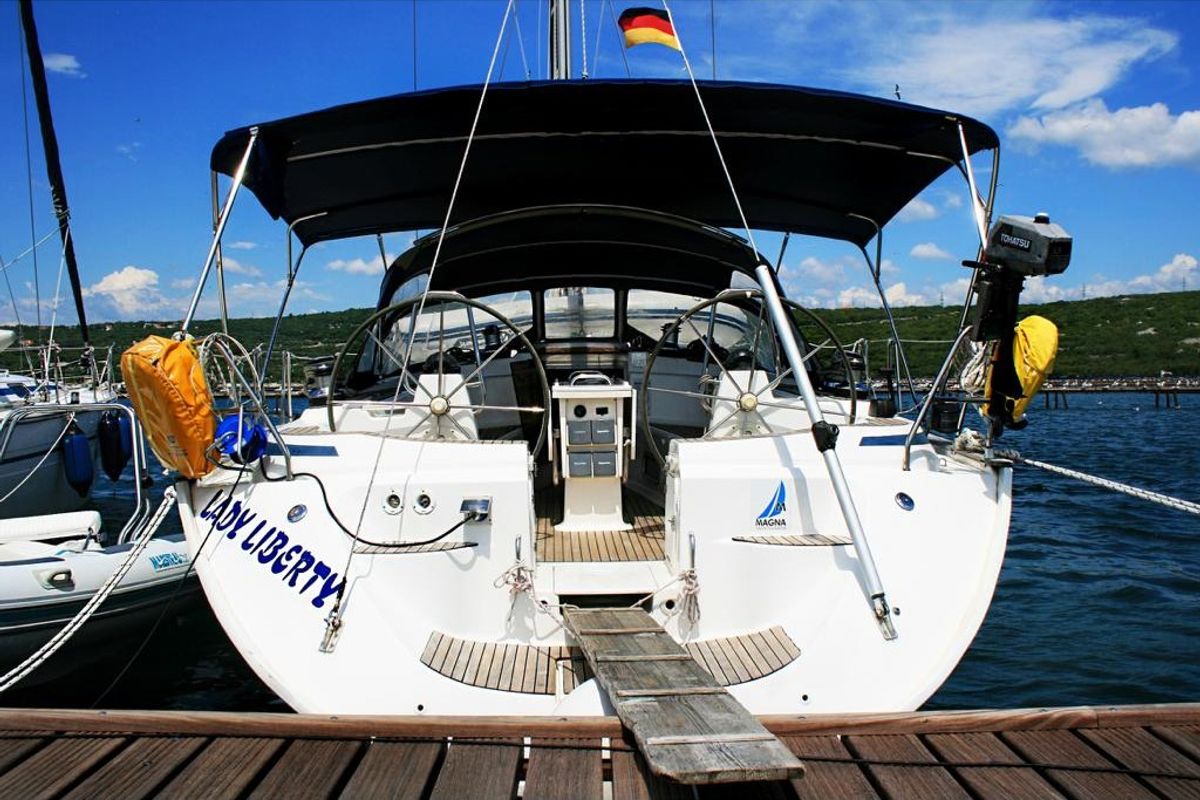 Cockpit of Lady Liberty, a Bavaria 49 sailboat at Grad Pula, Croatia