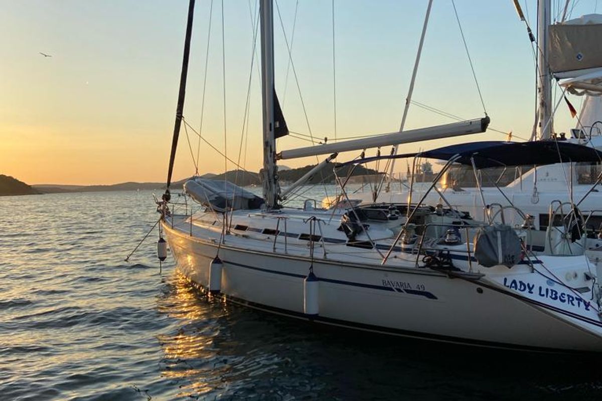Exterior view of Lady Liberty, a Bavaria 49 sailboat at Grad Pula, Croatia