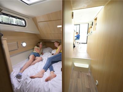 Cabin on Premium, a Nicols Octo Fly 12 motorboat at Sablé-sur-Sarthe, France