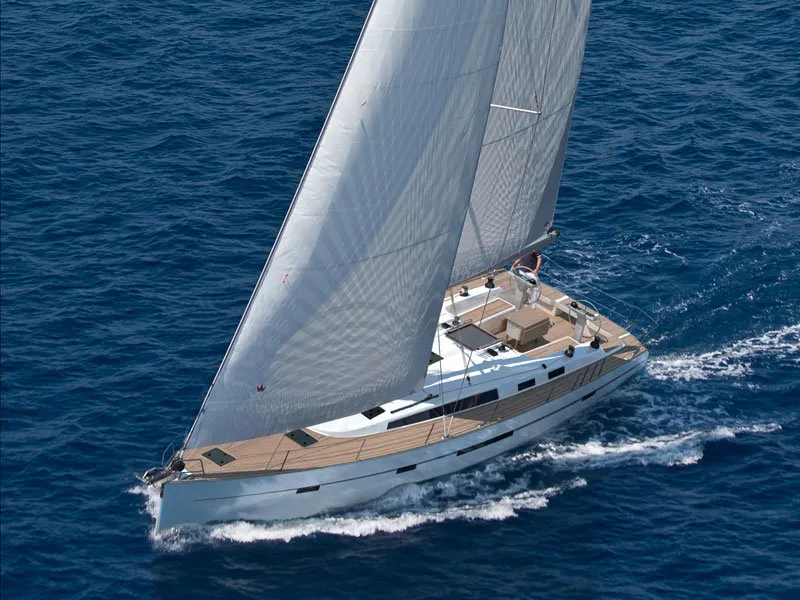 Exterior view of AF-B56, a Bavaria Cruiser 56 sailboat at Athens, Greece