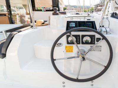 Cockpit of First Sight, a Excess 11 catamaran at Skradin, Croatia