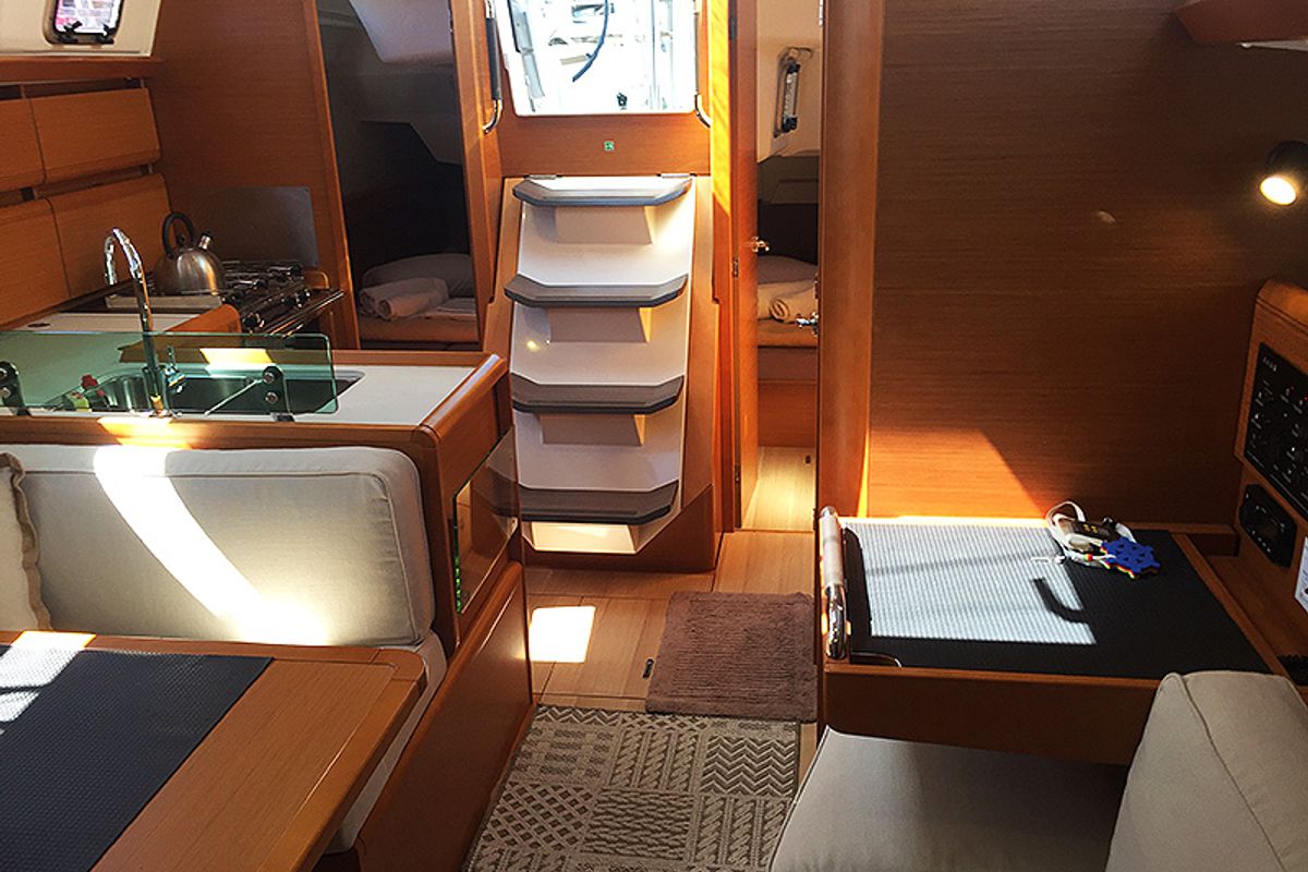 Salon of Agios Georgios, a Jeanneau Sun Odyssey 389 sailboat at Kontokali, Greece