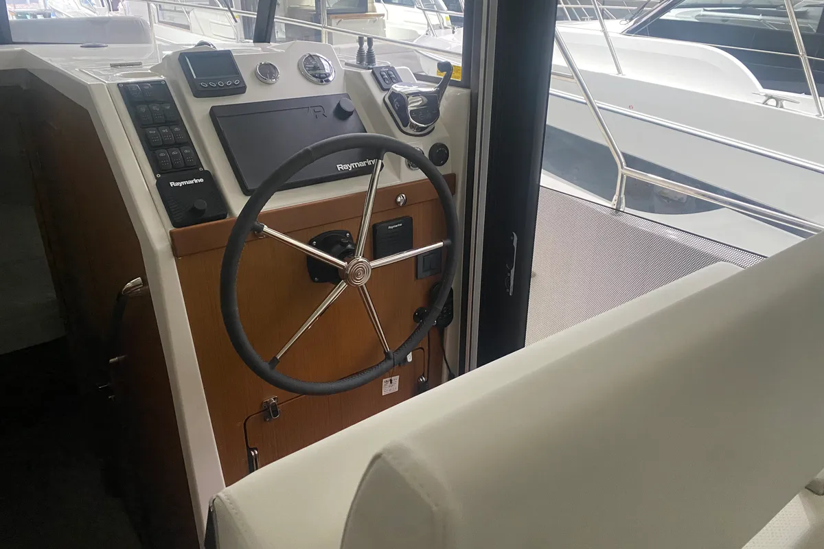 Cockpit of Fritz, a Beneteau Swift Trawler 35 motorboat at Grad Pula, Croatia